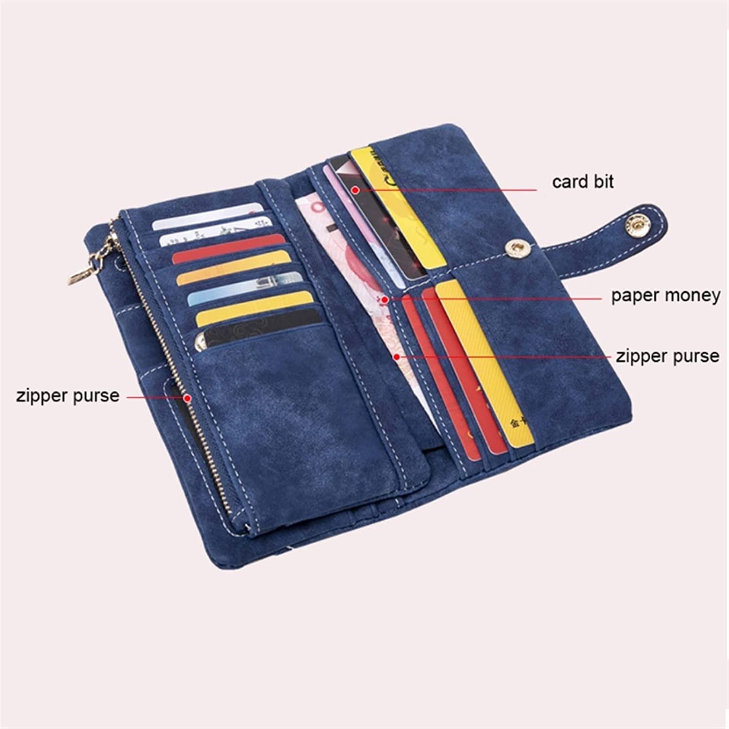portfel， Portfel damski długi, matowy, skórzany, portfele na telefon, kopertówki, damskie, etui karty(Coffee)