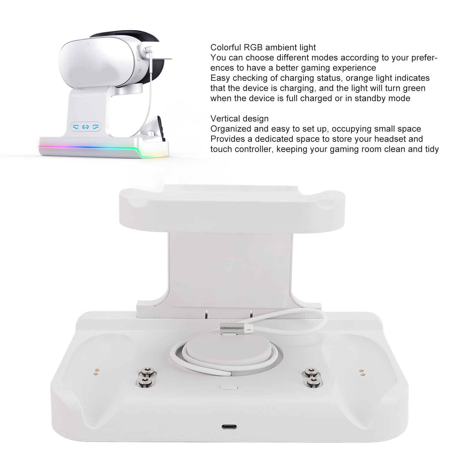 Stazione di Ricarica per Dispositivi Multipli, Cuffia Magnetica USB C VR PD 18W e Supporto di Ricarica per Controller, Dock di Ricarica con Luce RGB per 3S (Spina europea)
