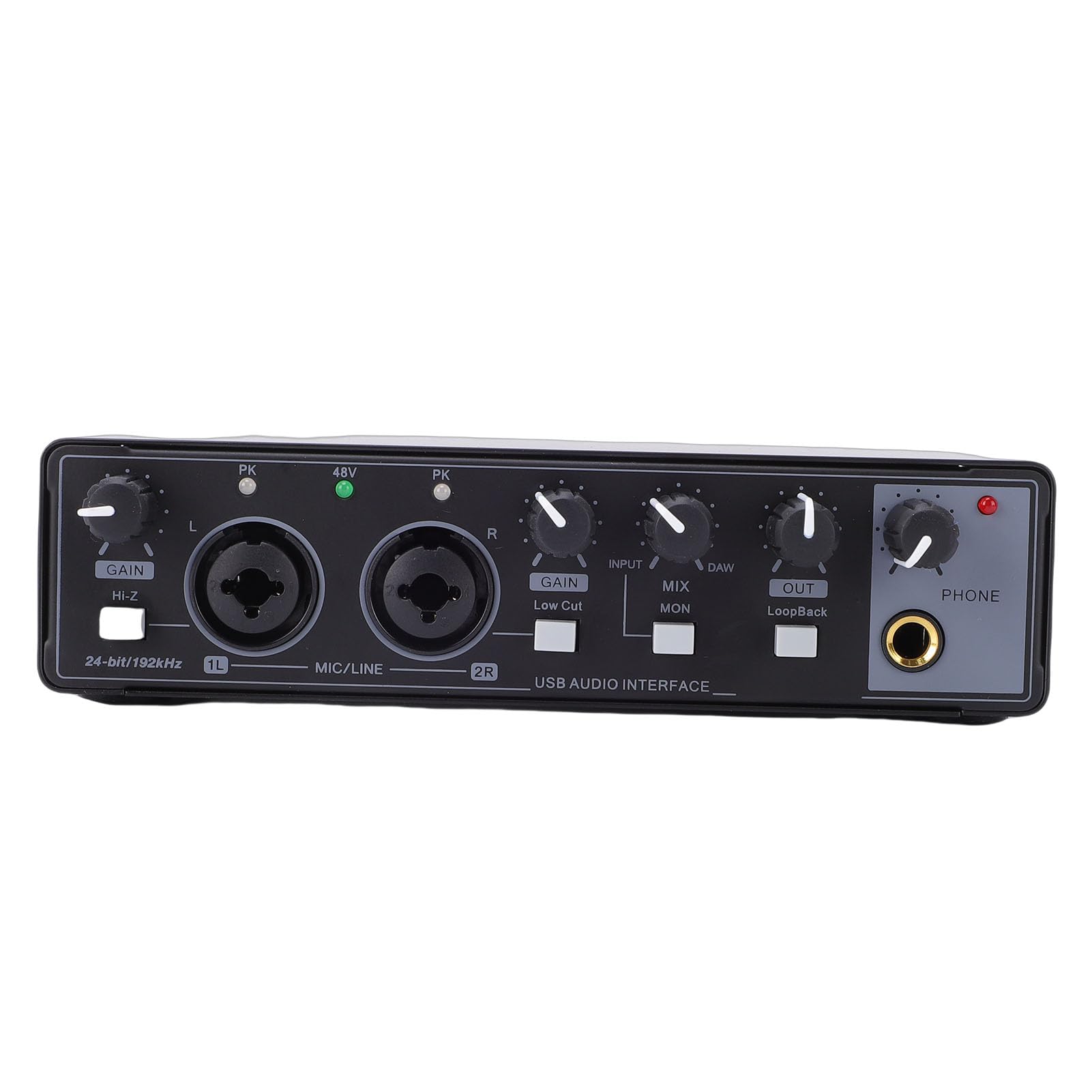 Interfaz de Audio USB, Preamplificador de Micrófono de Entrada Dual TS XLR con Perillas de Ganancia, Compatible con Guitarra de PC para Transmisión de Grabación Vocal (BLACK)