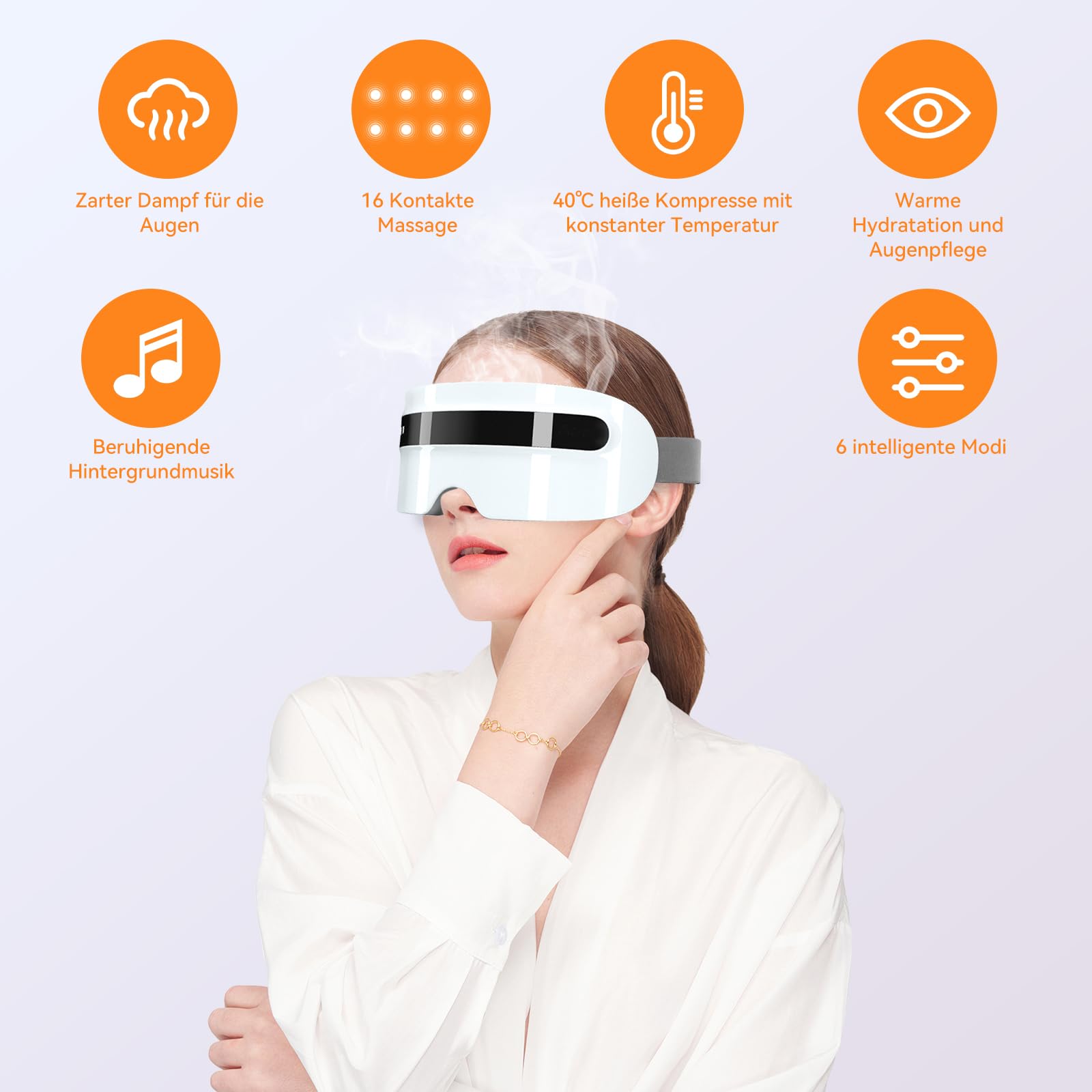 Massaggiatore per gli occhi con vapore, maschera per gli occhi riscaldante con vibrazione e musica Bluetooth, massaggiatore per occhi stanchi e secchi, 5 modalità di massaggio degli occhi ricaricabile
