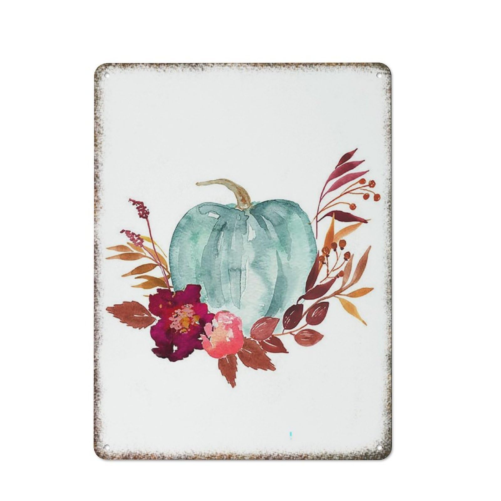 Blue Floral Pumpkin Fall Watercolor Farmhouse Home Wall Art 8x12 inch