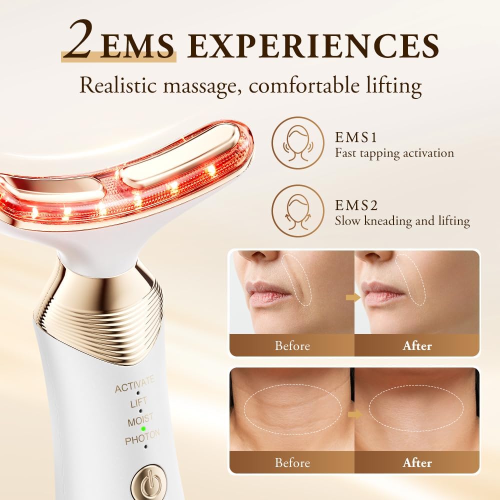 ANLAN Oro 24K Massaggio EMS Lifting Viso Anti-Rughe, Cura della Pelle di bellezza Luce Rosso e Blu