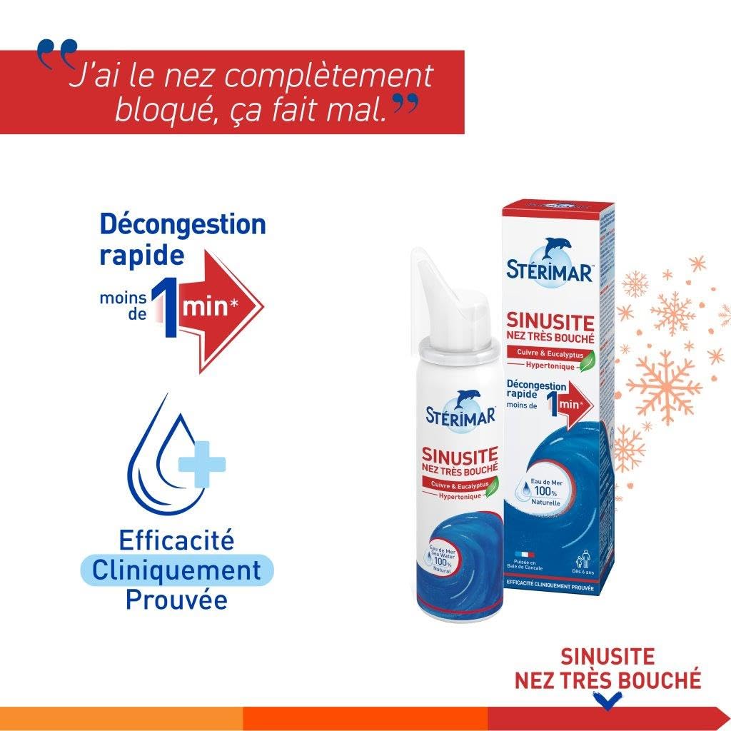 Stérimar Spray Nasal Sinusite pour Nez très Bouché – Eau de mer - Cuivre & Eucalyptus – 50ml