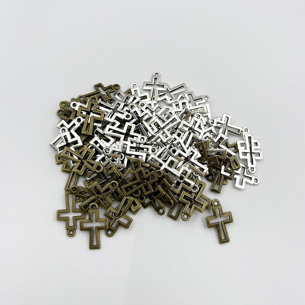 metulip 100Pcs Cross Charms Pendant Antique Bronze Silver Mini Metal Cross Pendants Charms for Jewelry Making DIY Bracelet Necklace Halloween Accessories - Image 7