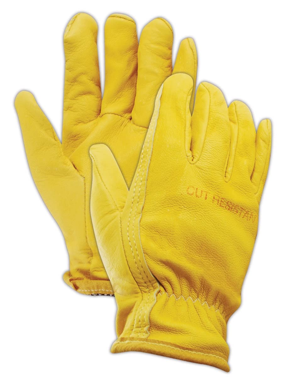 MAGID 1247DEXKS-M CutMaster XKS 1247DEXKS XKS Lined Goatskin Grain Leather Drivers Glove - Cut Level 4, Slip On Cuff, Medium, Gold (Pack of 12)