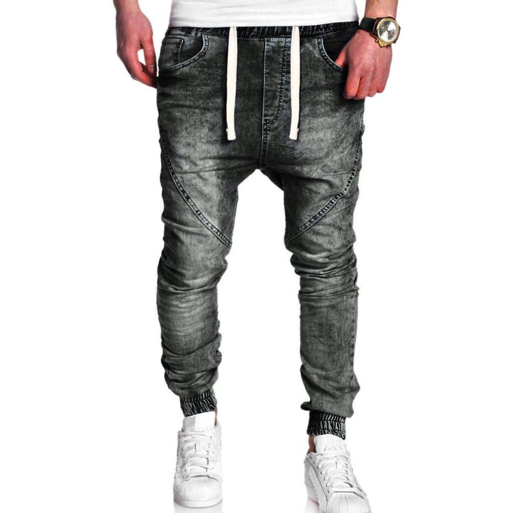 genericHARRYSTORE Men's Harem Jeans Wash Denim Drop Crotch Harem Joggers Pants Hip Hop Long Vintage Jeans