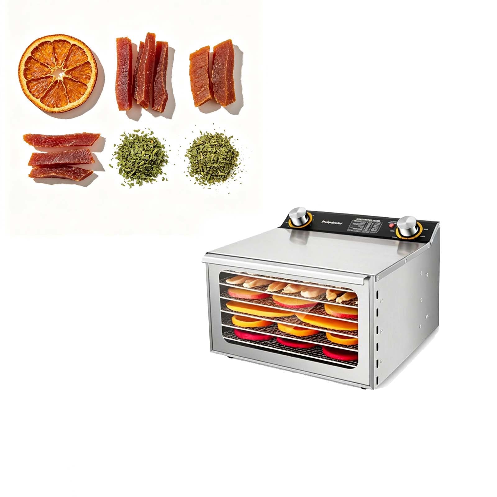 Disidratatore Alimentare Professionale ed Essiccatore Elettrico per Cucina Domestica, Vassoi Acciaio Inox, Temperatura Regolabile (86-194°F) e Timer per Jerky di Manzo, Frutta(6 Tray)