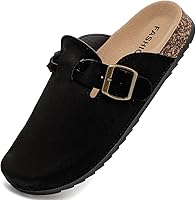 DDXYYDS Unisex Suede Clogs Leather Mules with Cork Footbed, Arch Support & Adjustable Buckle - Comfortable Slip-On Sandals