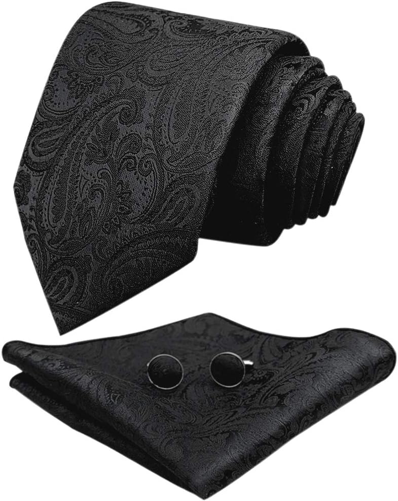 CANGRON Men Tie Paisley Necktie Pocket Square Cufflinks Tie Set LSP8ZH