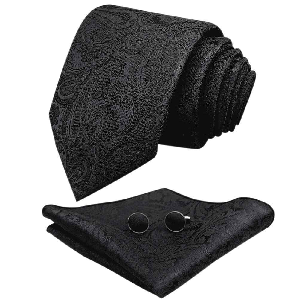 CANGRON Men Tie Paisley Necktie Pocket Square Cufflinks Tie Set LSP8ZH