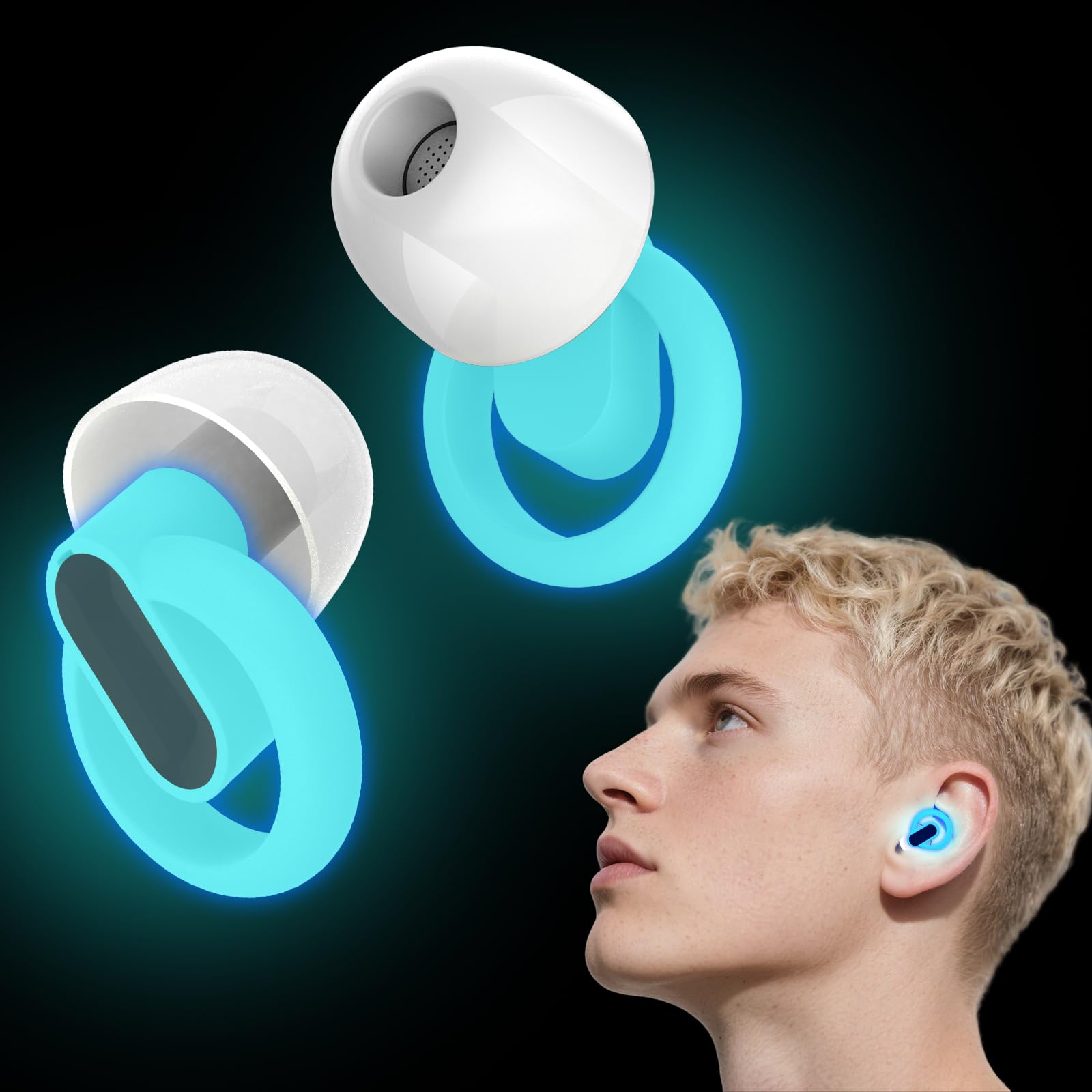 Hopihe Tapones para los oídos de concierto, de alta fidelidad, brillan en la oscuridad, reducción de ruido, de silicona azul, reutilizables, con cancelación de ruido, para conciertos, trabajo