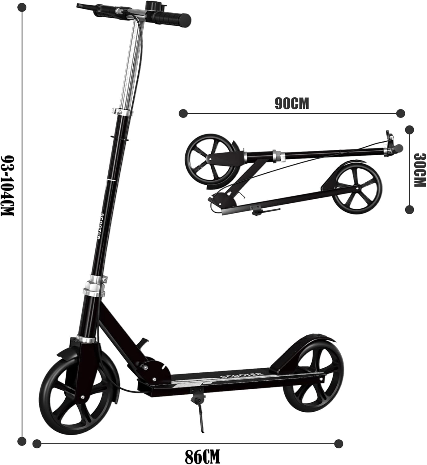 Scooters for Kids 8-12, Teens & Adults - Foldable Commuter Scooter with Bell, Hand Brake & Adjustable Height, 220 LB Weight Capacity, Perfect for School, Campus, Park Rides
