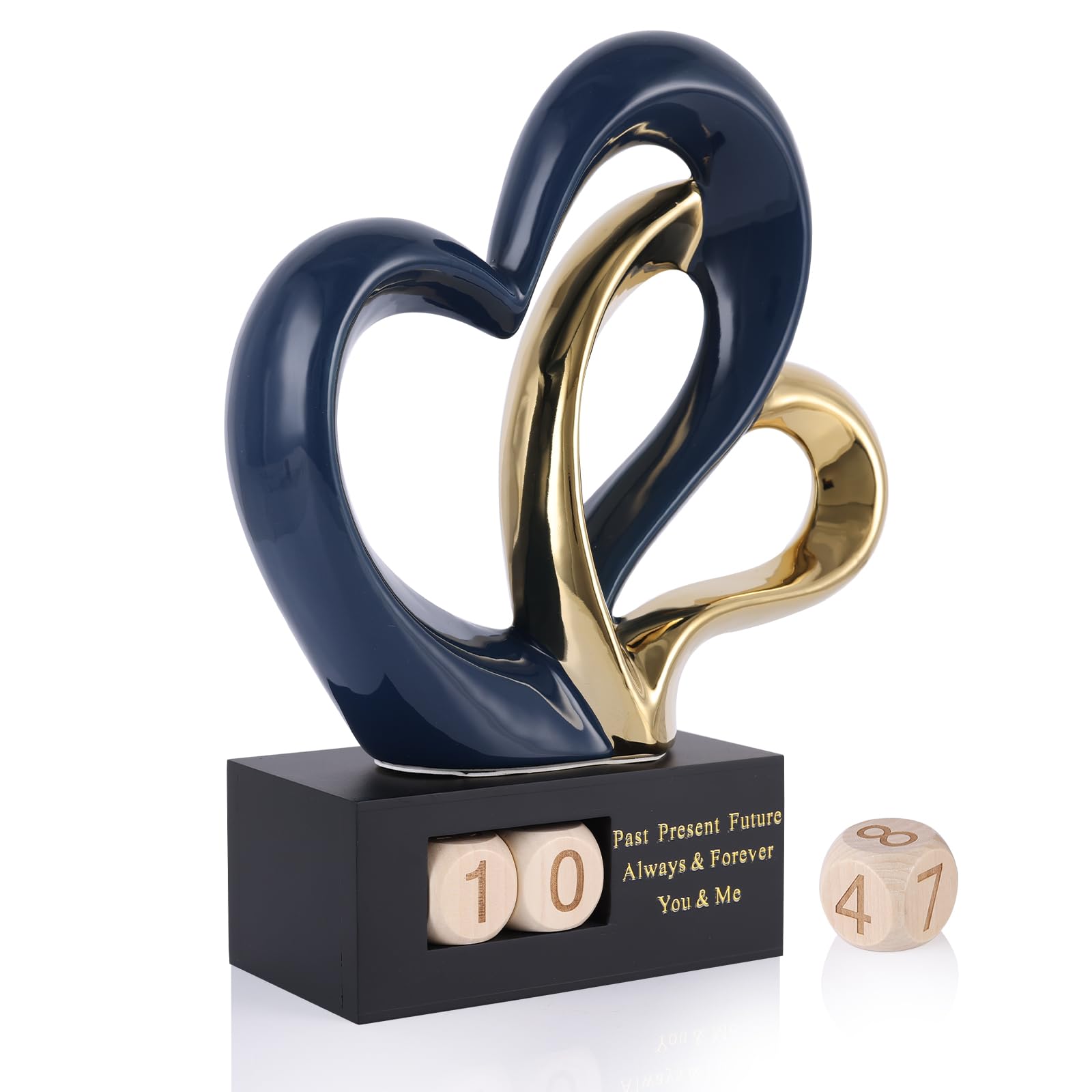 Statue cœur en céramique avec blocs de date : un cadeau de mariage romantique pour couples