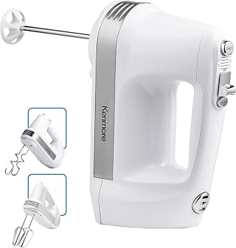 خلاط / خلاط يدوي 5 سرعات من Kenmore ، 250 واط ، مع الخافق ، خطافات العجين ، قضيب مزج سائل ، سحب أوتوماتيكي للسلك ، التحكم في الانفجار ، وتخزين الملحقات عند المشبك   