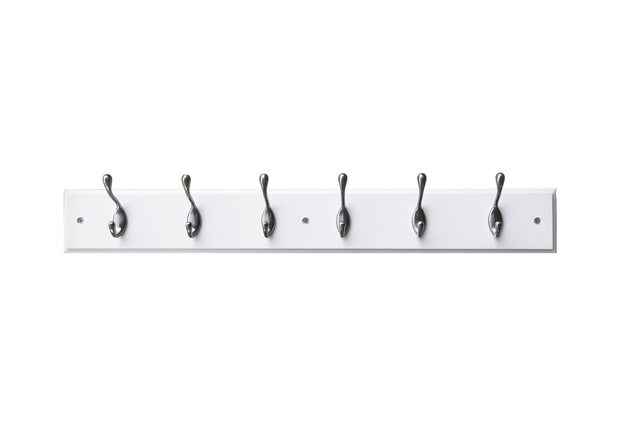 6-Hook Wall Mounted Coat Rack by Avignon Home - Metal Key Hooks - Easy to Install Wall Organizer for Clothes, Robes, Hats, Bags Towels, Kitchen Utensils 26 Inches Wide (White)