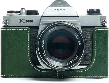 Handmade Genuine Real Leather Half Camera Case Bag Cover for Pentax K1000 Film Camera Green Color