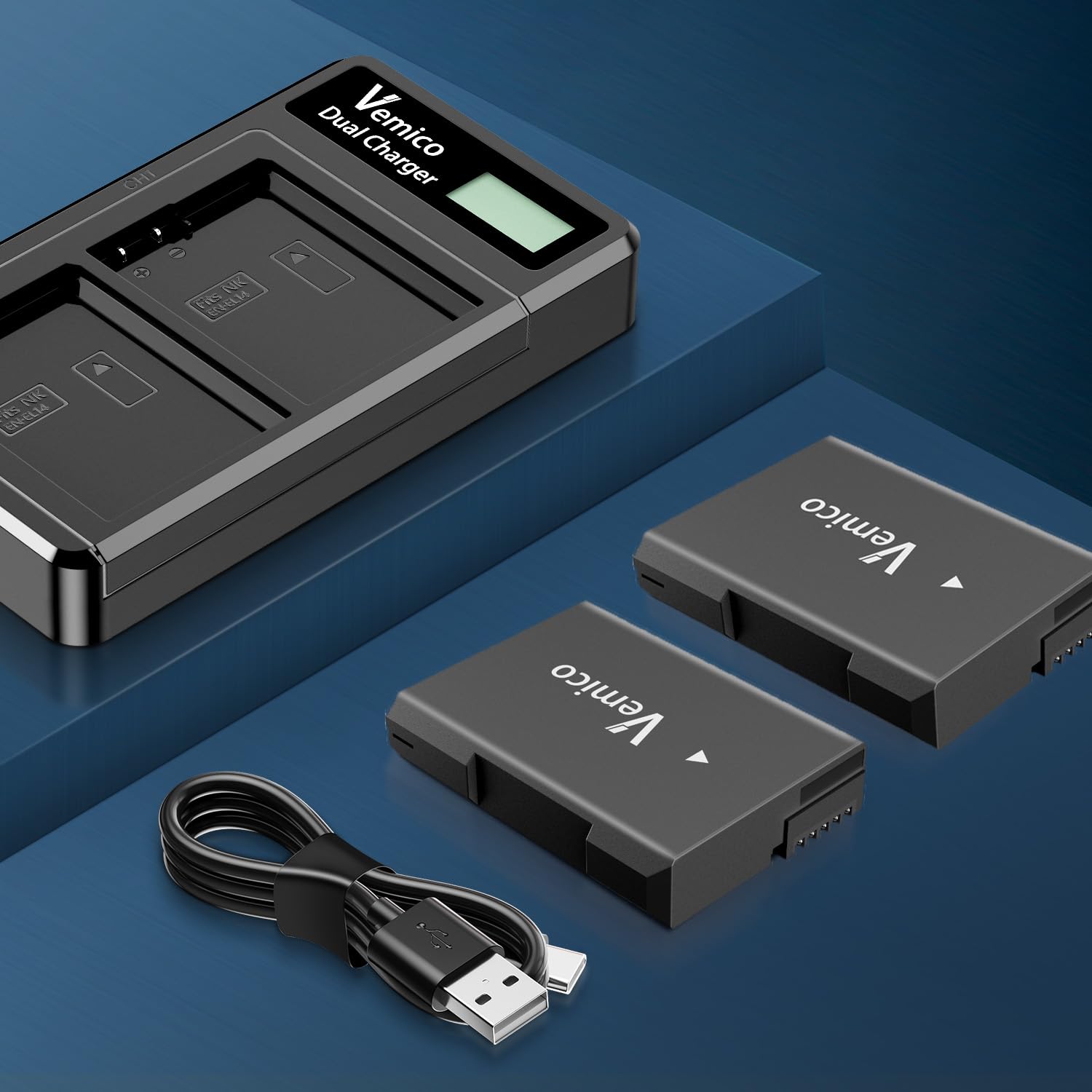 Kit Batterie Vemico EN-EL14 : 2 Batteries 1500mAh + Chargeur Double écran LCD Type C - Compatible Nikon D5600, D3300, D5100 Et Autres - 2