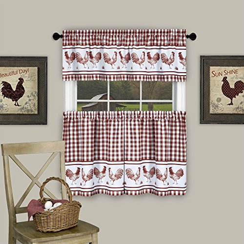 Achim Home Furnishings Barnyard Window Curtain Tier Pair and Valance Set, 58" x 24", Burgundy,BRTV24BG12