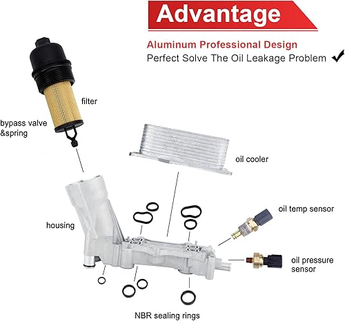 Miniatura 2 de 926-876 926-959 - Enfriador de aceite de motor de aluminio y adaptador de carcasa de filtro de aceite, compatible con Chrysler 200 300 2011-2016,