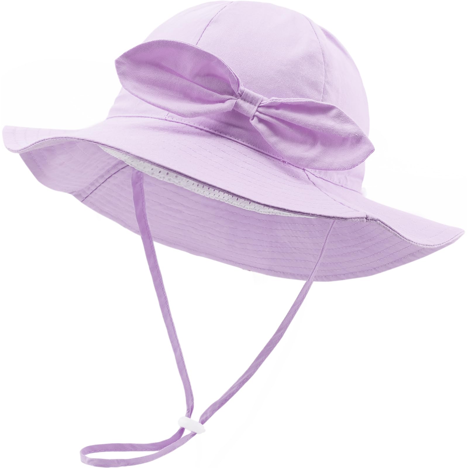 DRESHOW Baby Sun Hat Toddler Sun Protection Beach Cap with Bow Wide Brim Unisex Summer Bucket Hats with Chin Strap UPF 50+