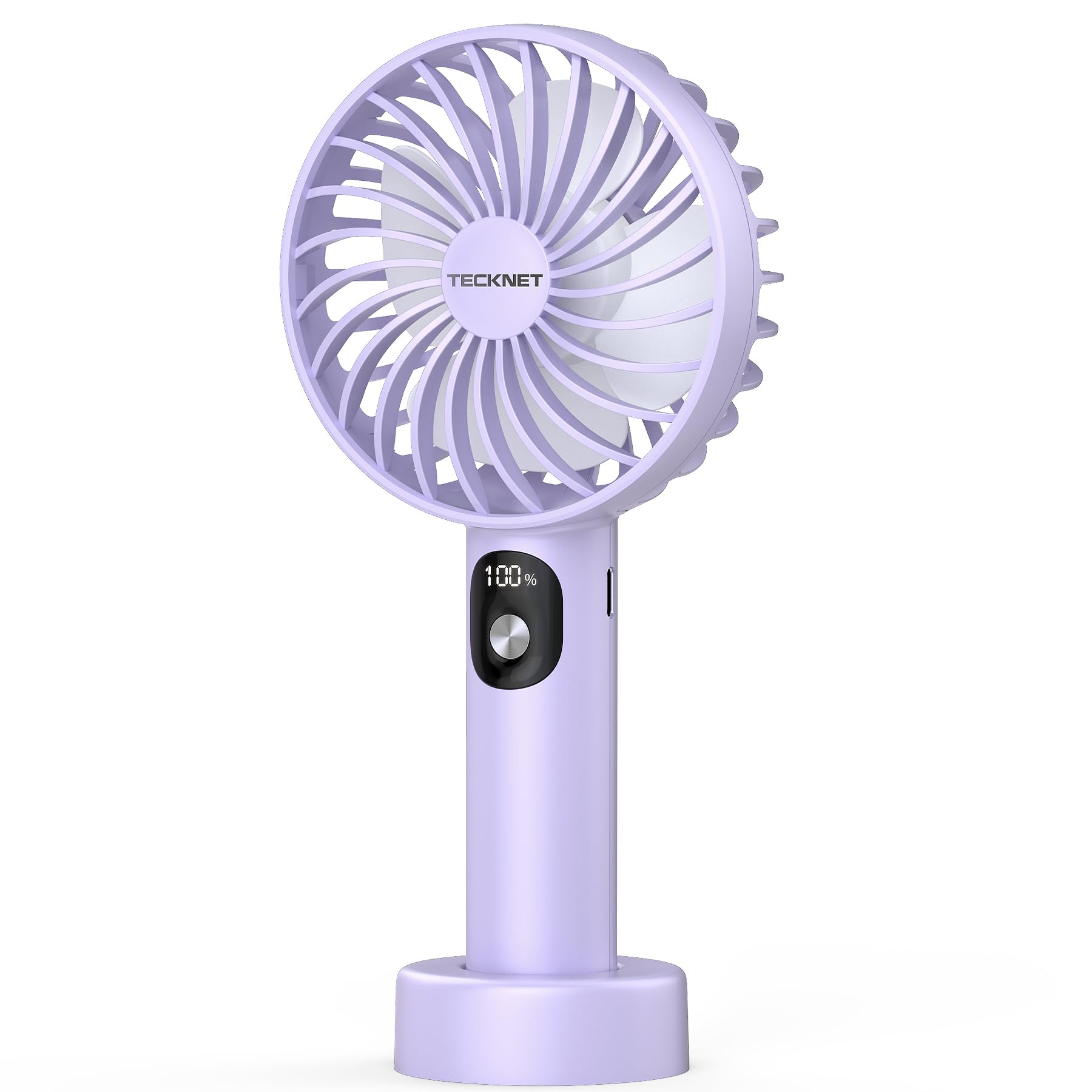TECKNET Handheld Fan, Portable USB Hand Held Fan Rechargeable with LED Display, Mini hand fan 3 Speed Battery Operated Detachable Base Cooling Desk fans handheld for Home Office Bedroom Outdoor