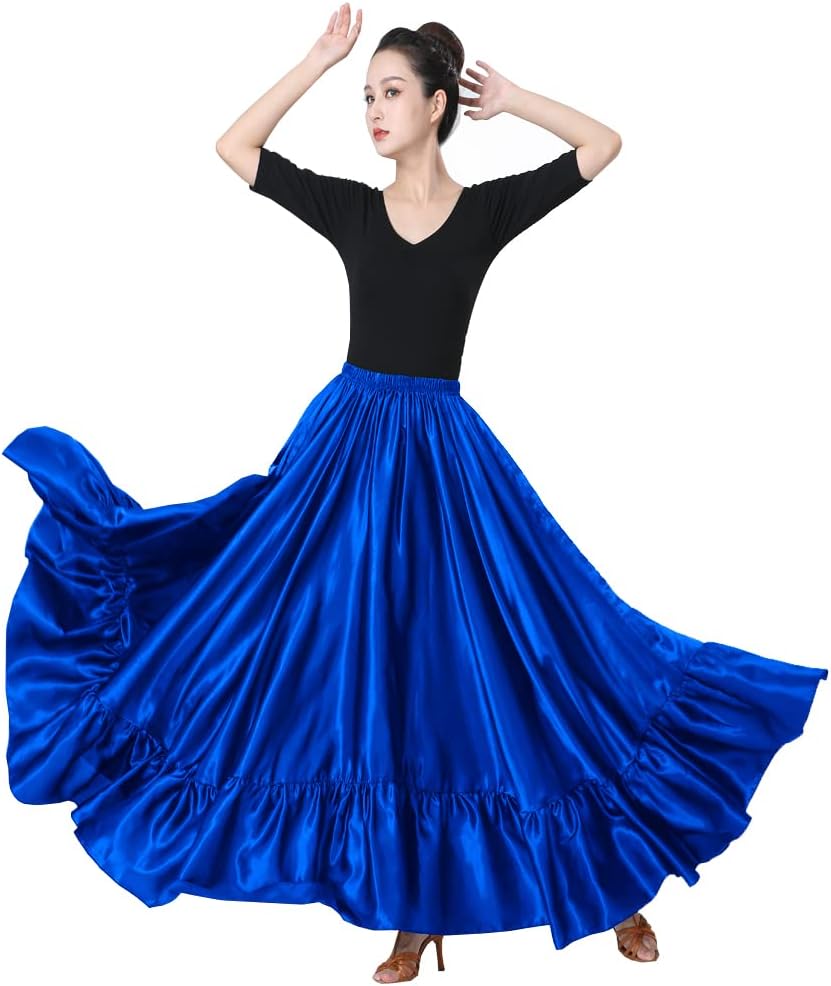 SANCAN Ruffle Long Full Folklorico Mexican Bomba y Plena Dance Skirt for Women