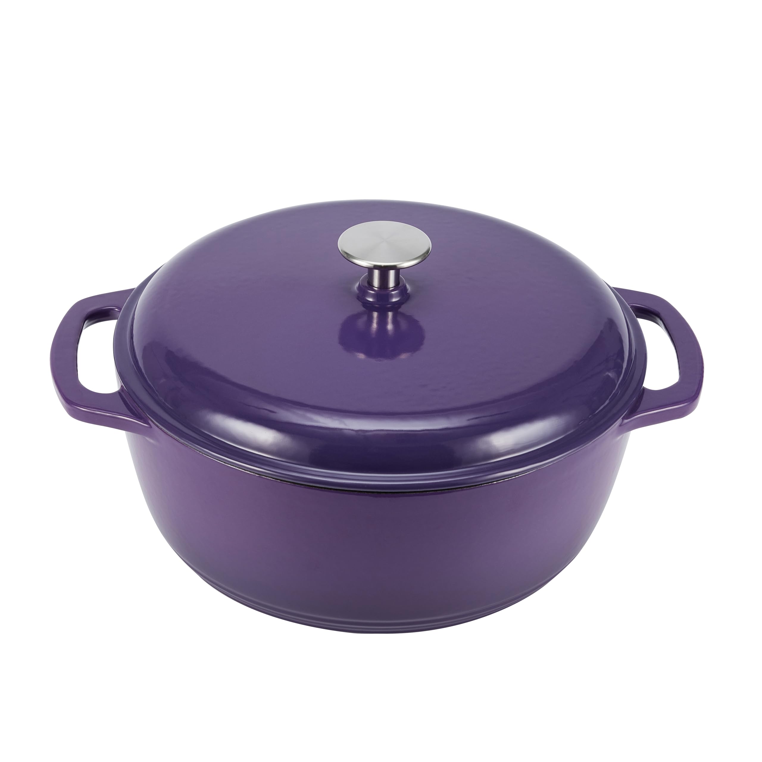 Amazon Basics Cast Iron Dutch Oven Pot with Lid, Enameled, Round, Dual Handles, Heavy-Duty, Medium, 6-Quart, Purple