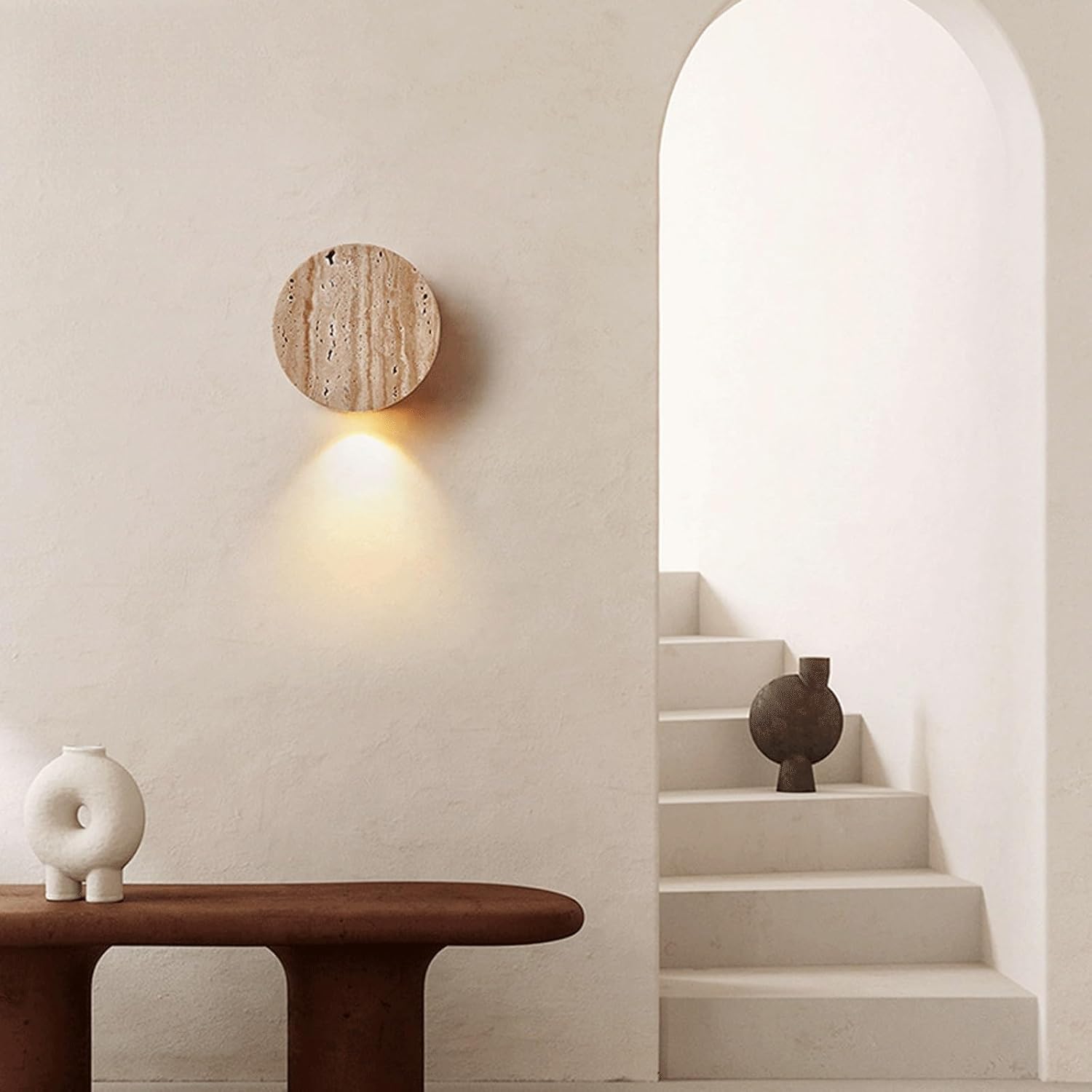 Modern Minimalist Wall Sconce, Natural Disc Downlight, Organic Circular Ambient Light, Architectural Flush Mount Accent for Hallway, Stairway, Bedroom, Hotel，Entrance，Living Room