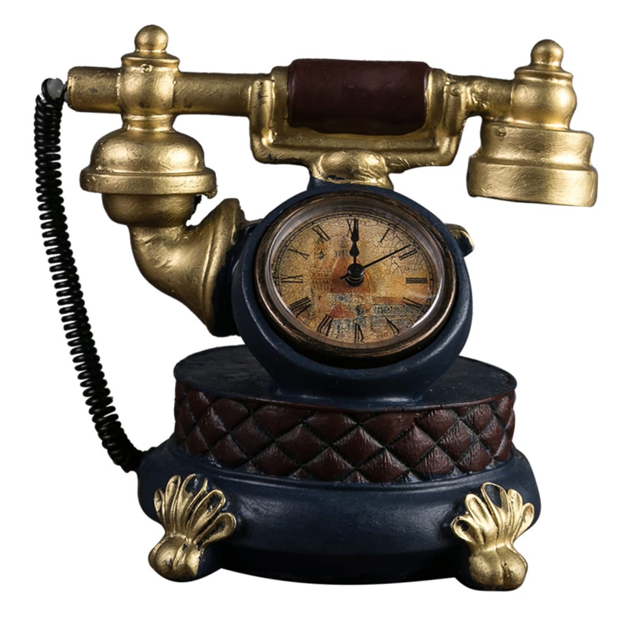 Hemobllo 1Pc Retro Golden Resin Telephone Model Clock Vintage Desktop Decoration for Home Office for Friends Family Unique Retro Style for Bookshelves Night Tables