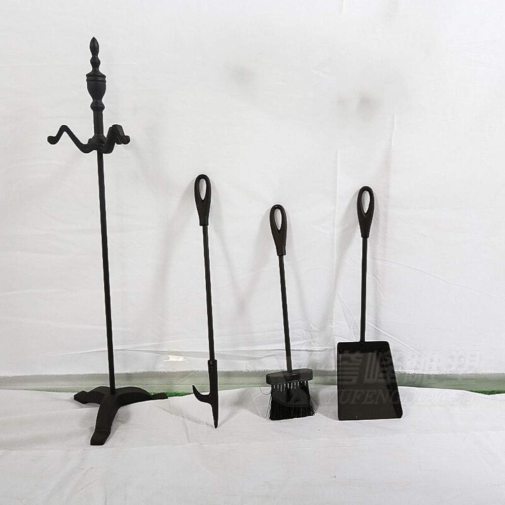 Fireplace Tool Set 4 Piece Durable Fireplace Tools Wrought Iron, Outdoor Indoor Fireplaces Hearth Tool Set with Pedestal Base Holder, Living Room Fire Set Small Home Decor Wrought Iron Fire Toolset