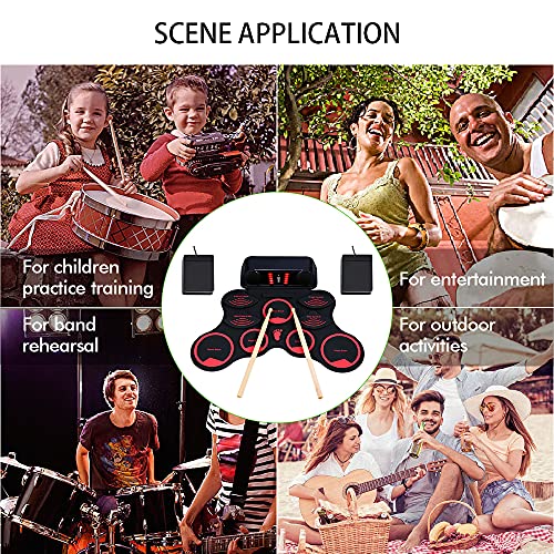 summina Tragbares E-Drum-Set Digitales MIDI-Roll-Up-Drum-Kit 9 Silikon-Durm-Pads Eingebaute Stereo-Lautsprecher Wiederaufladbare Lithium-Batterie mit 2 Fußpedalen für Kinder Kinder Anfänger - Image 8