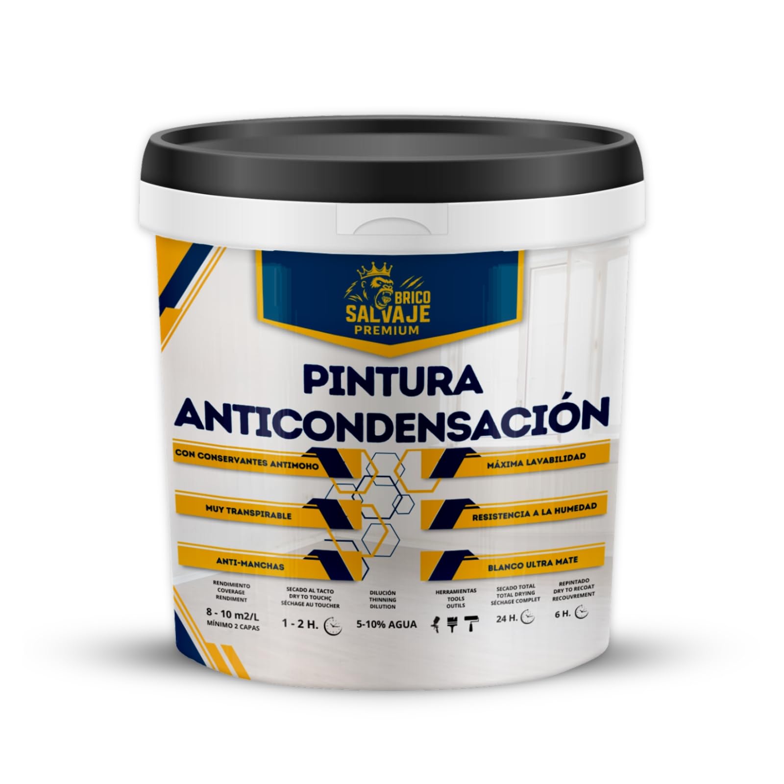 BRICOSALVAJE Pintura Anticondensación – Aislante Térmico, Conservantes Antimoho, Ultra Mate, para Paredes y Techos, Prevención Humedad, Fácil Aplicación, Premium (Blanco, 750 ML)