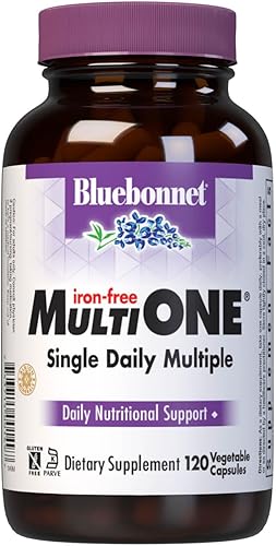 Bluebonnet Nutrition Multi One - Cápsulas vegetales (sin hierro), múltiples de espectro completo, vitaminas B, salud general, sin gluten, sin leche,