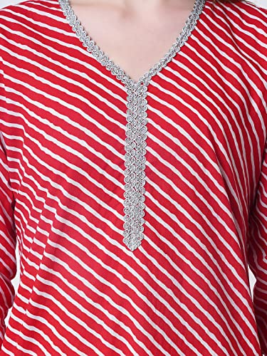 Image of YUVVIK Women's Cotton Lehariya Print Straight Kurti | Stylish Long Ethnic Kurta for Daily Pure Cotton Calf-Length Kurta for Women & Girls