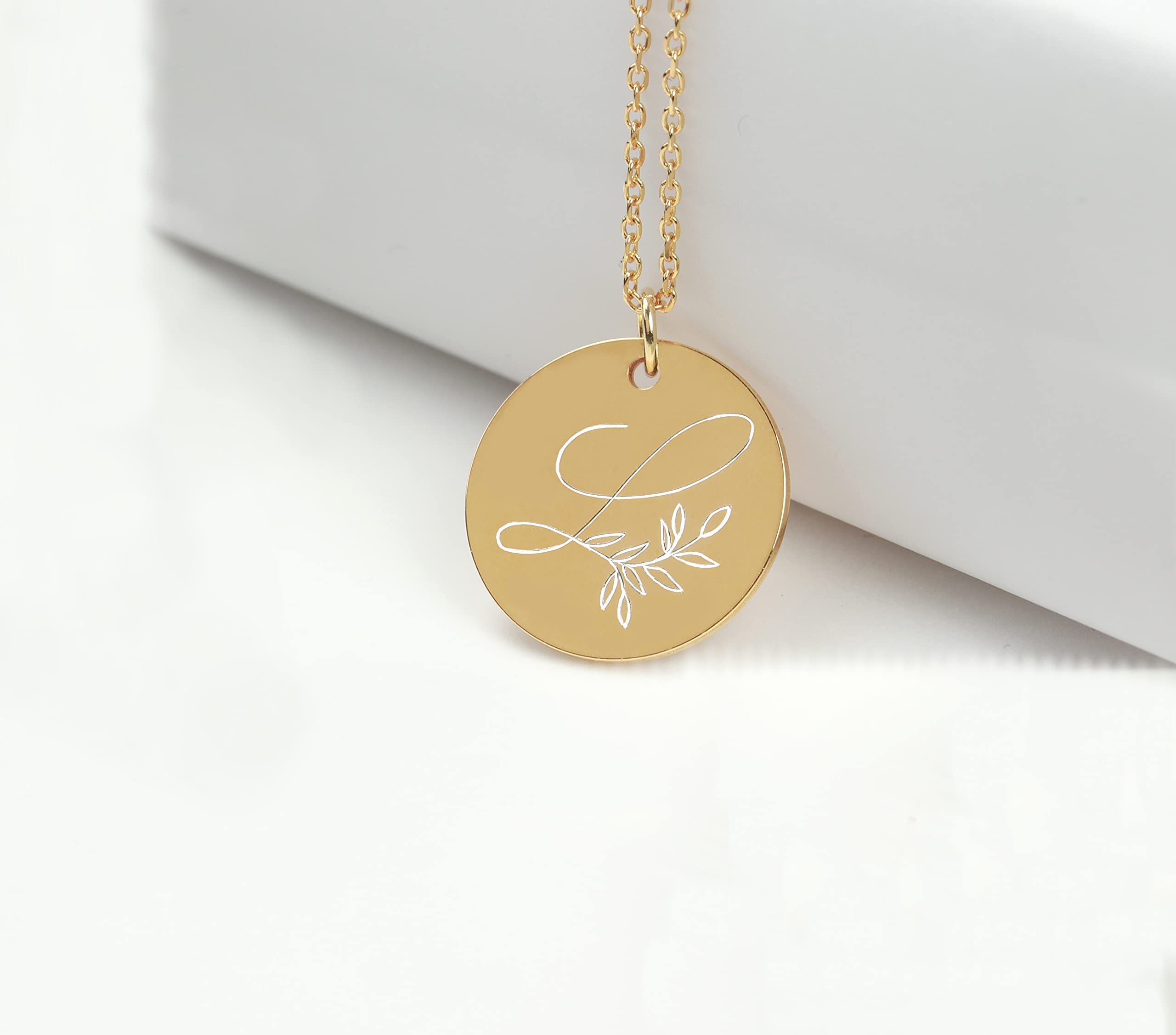 Kette Buchstabe Plättchen-Anhänger 925 Silber Gravur Blätterranke