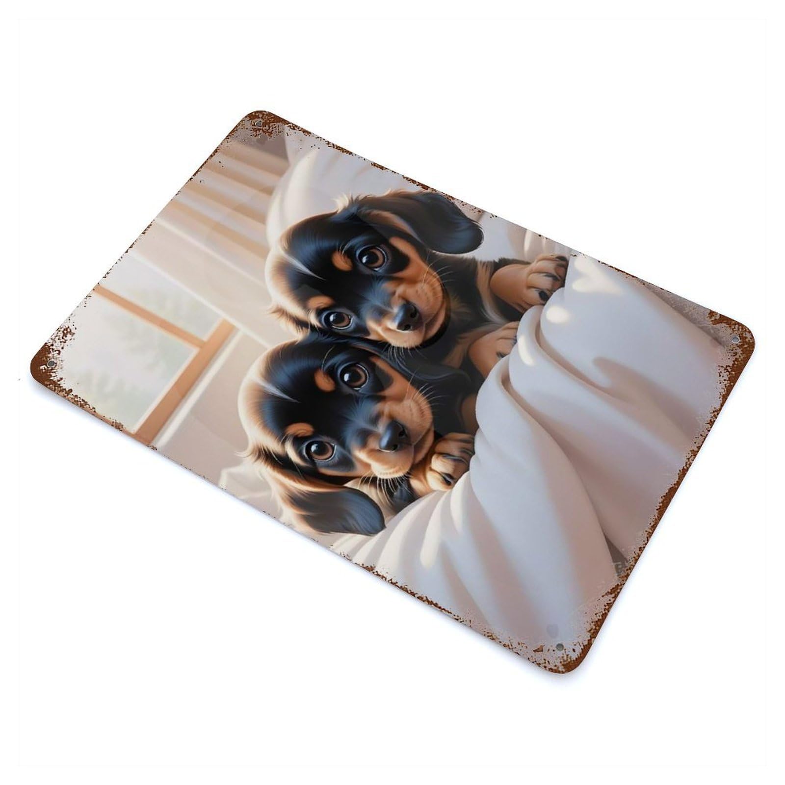 Garage Style Dachshund Puppies Vintage Rust Metal Sign 11.8"x7.9", Rustic Home Decor for Bar And Workshop