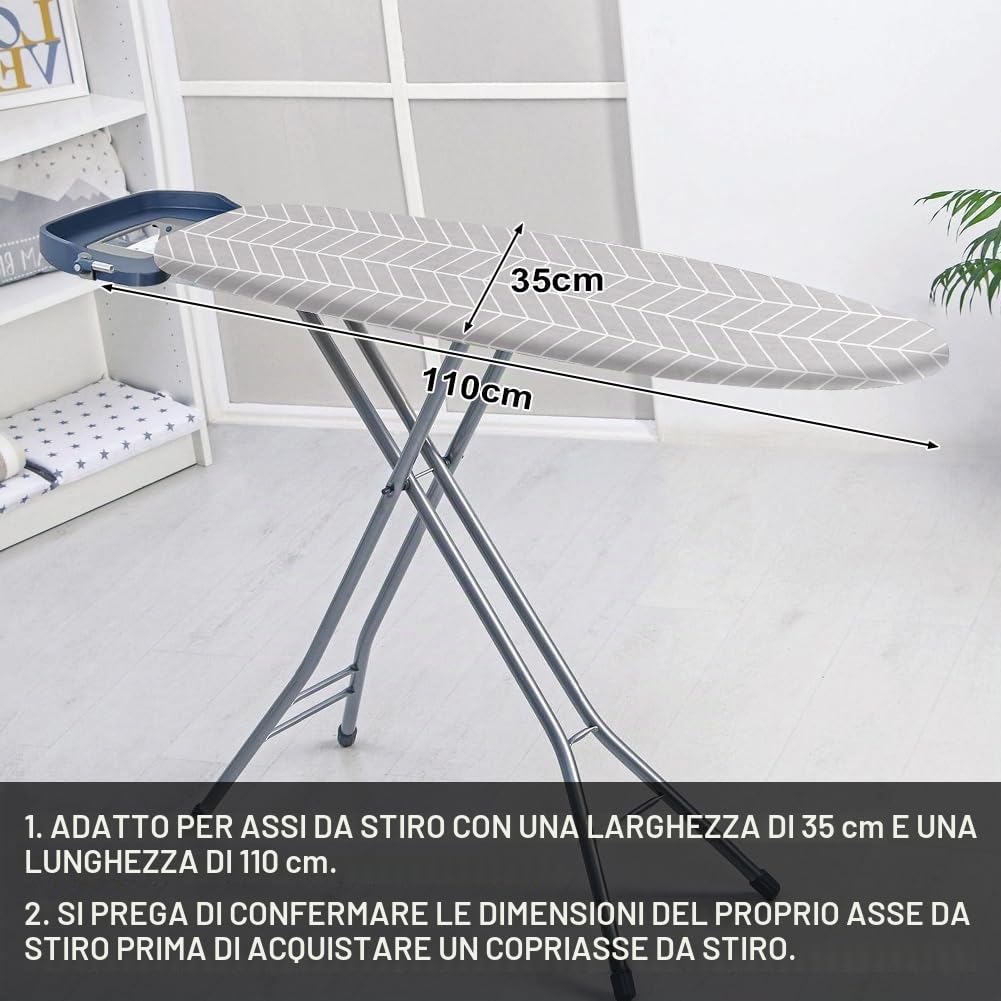 Copriasse da Stiro Universale, Pratico e Morbido Copriasse da Stiro Grigio 110 x 35 cm, Homes Ricambio Copri ASSE da Stiro, con Fermacorda, Copertura Copriasse da Stiro 100% Cotone, Frecce
