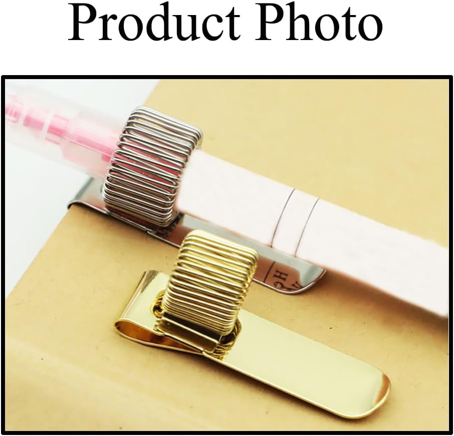 6PCS Spring Loop Pencil Organizer Stainless Steel Pen Clamp Notebook Spring Pen Holder Portable Pencil Holder Clip (Gold with Horizontal)