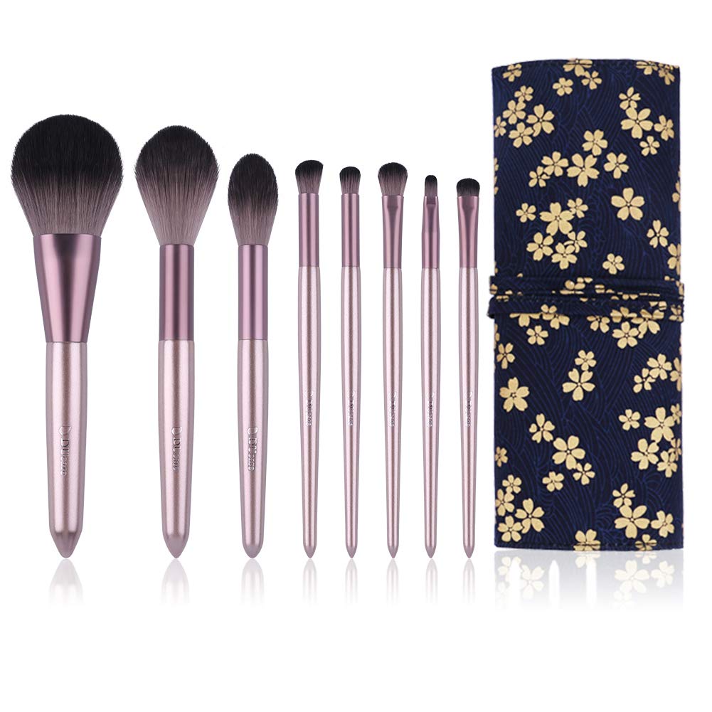 DUCARE Makeup Brushes Set 8pcs Makeup Brushes With Case Premium Synthetic Kabuki Foundation Blending Eyeshadow Brushes Set With Bag purple