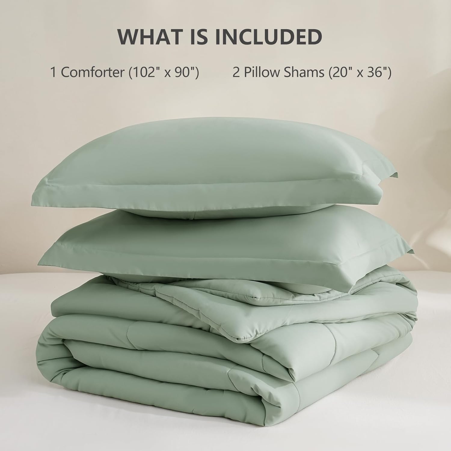 CozyLux King Size Comforter Set - Sage Green Comforter King Size, 3 Pieces Box Stitched Bed Set for All Seasons, Soft Lightweight Bedding Sets with 1 Down Alternative Comforter and 2 Pillow Shams - Image 6