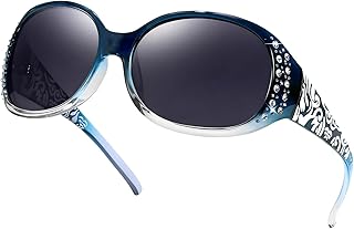 LVIOE Polarized Sunglasses for Women, Rhinestone Wrap Around Sunglasses with UV Protection Lens LS008