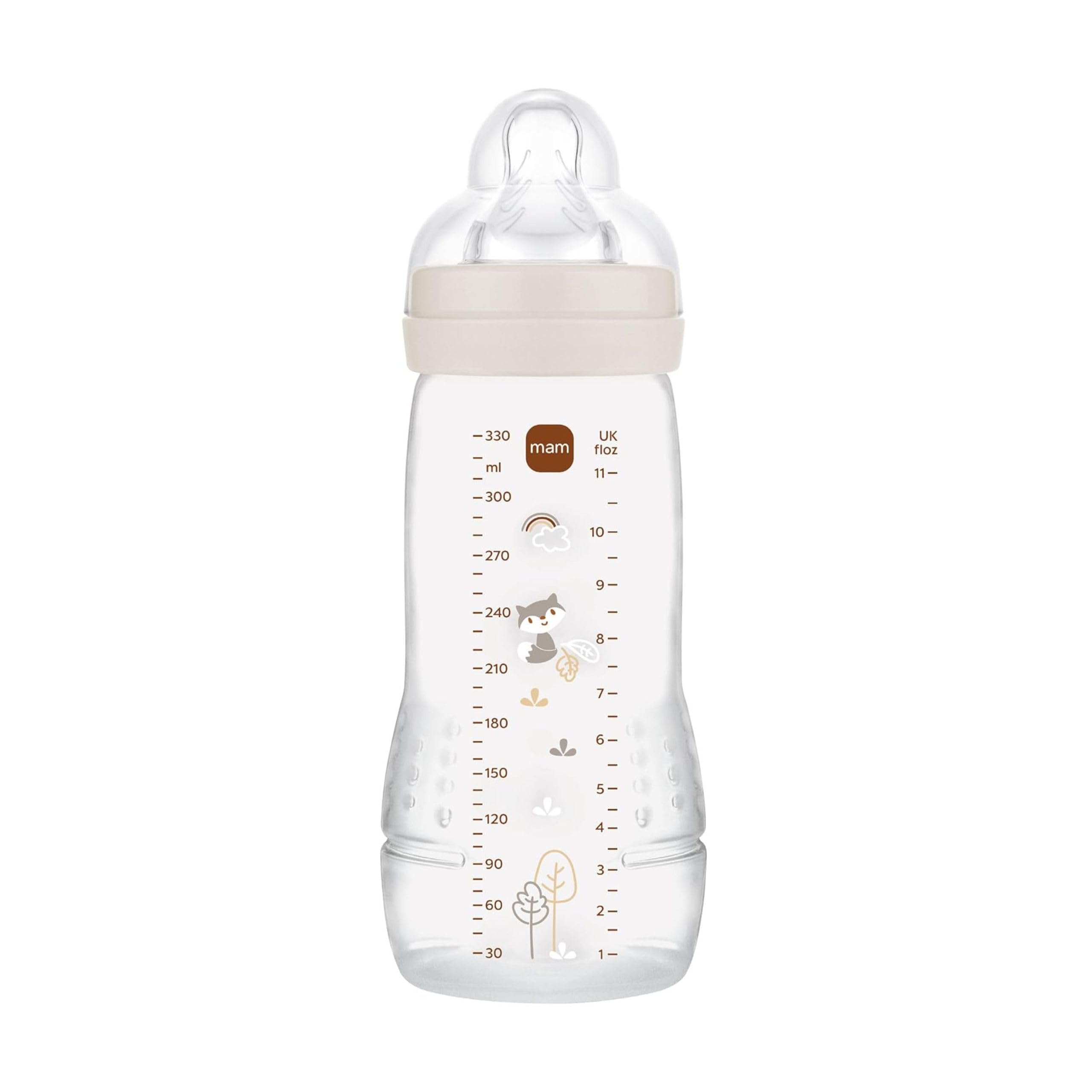 MAM Biberon Easy Active Baby Bottle 330 ml, Biberon MAM per bambini attivi ergonomico e pratico, Accessori neonato 4+ mesi per allattamento con tettarella misura 3 piatta e simmetrica, Neutro