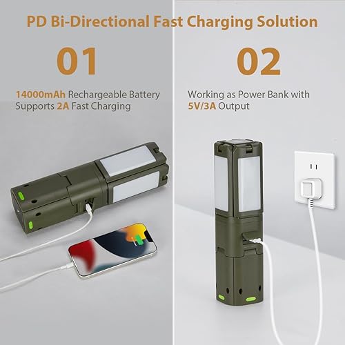 Miniatura 3 de IPARTS EXPERT Luces telescópicas para campamento recargables de 14000 mAh, luces magnéticas recargables para camping, linterna telescópica IPX5,