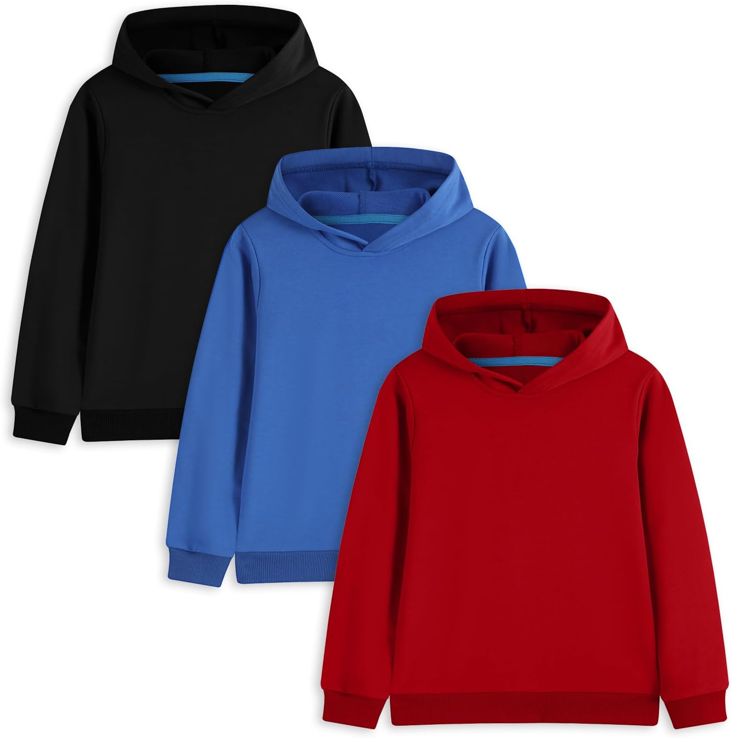 Phedrew 3 Pack Cotton Kids Hoodies Sweatshirts Midweight Long Sleeve Pullover Boys Girls Tops for Toddlers(Age 2-14)