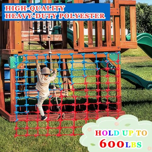 Image of Climbing Cargo Net, Polyester Playground Climbing Net, Heavy Duty Large Military Climbing Net for Kids Outdoor, Kids Safety Protection Net, Rope Ladder, Jungle Gyms, Swingset, Treehouse