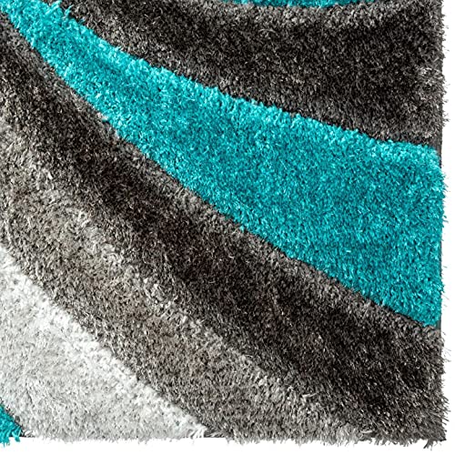 Luxe Weavers Lantanas Collection 7070 Turquoise 5X7 Modern Shag Geometric Area Rug #TOP3