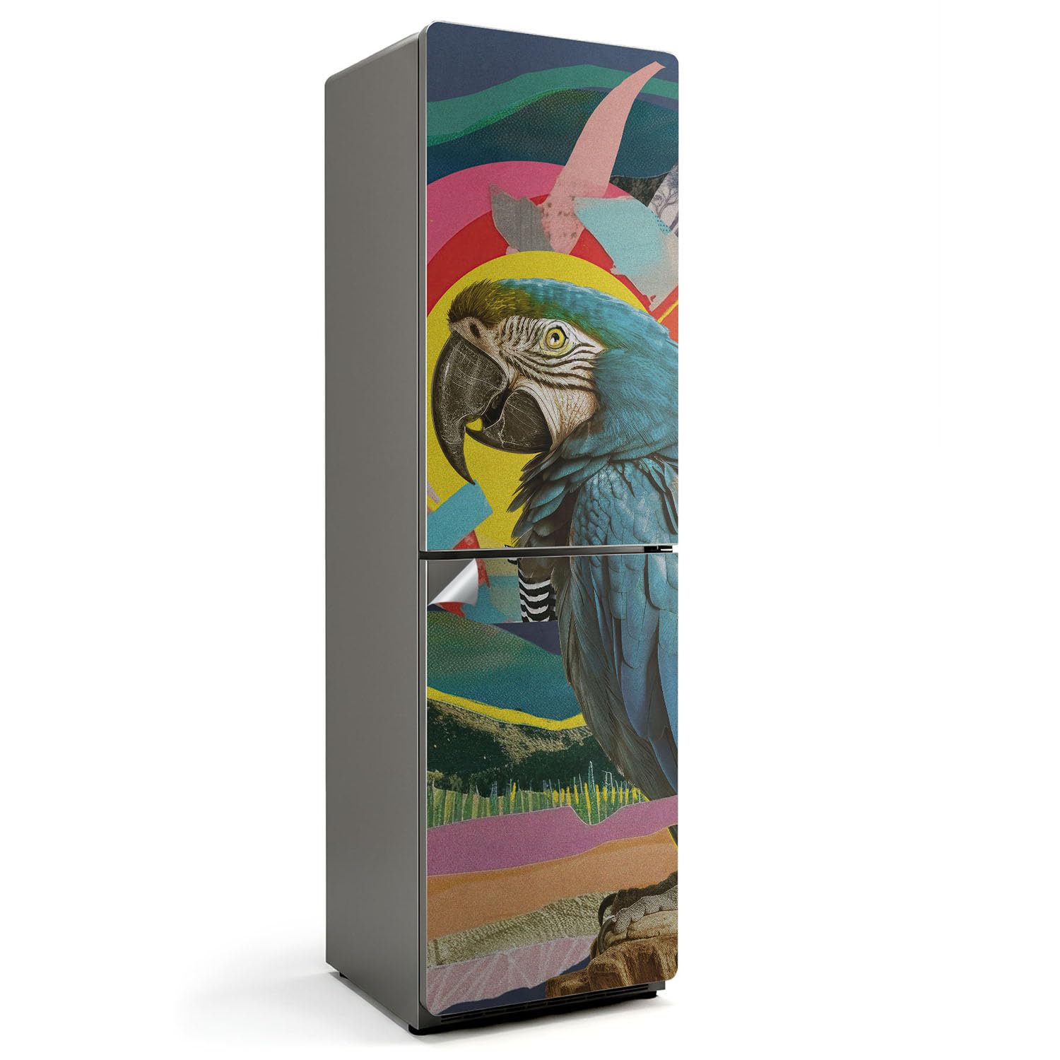 Sticker pour refrigerateur 60x205 cm haut de gamme perroquet abstrait deco cuisine contemporaine