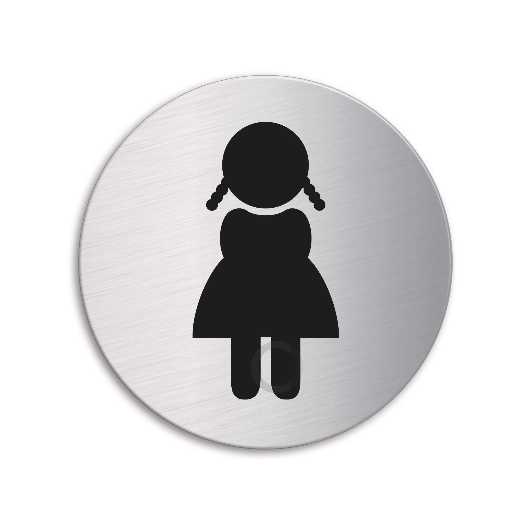 Ofform Design Girls Silver Door Sign Toilet Stainless Steel Dia. 75 Mm Self-Adhesive No. 8478
