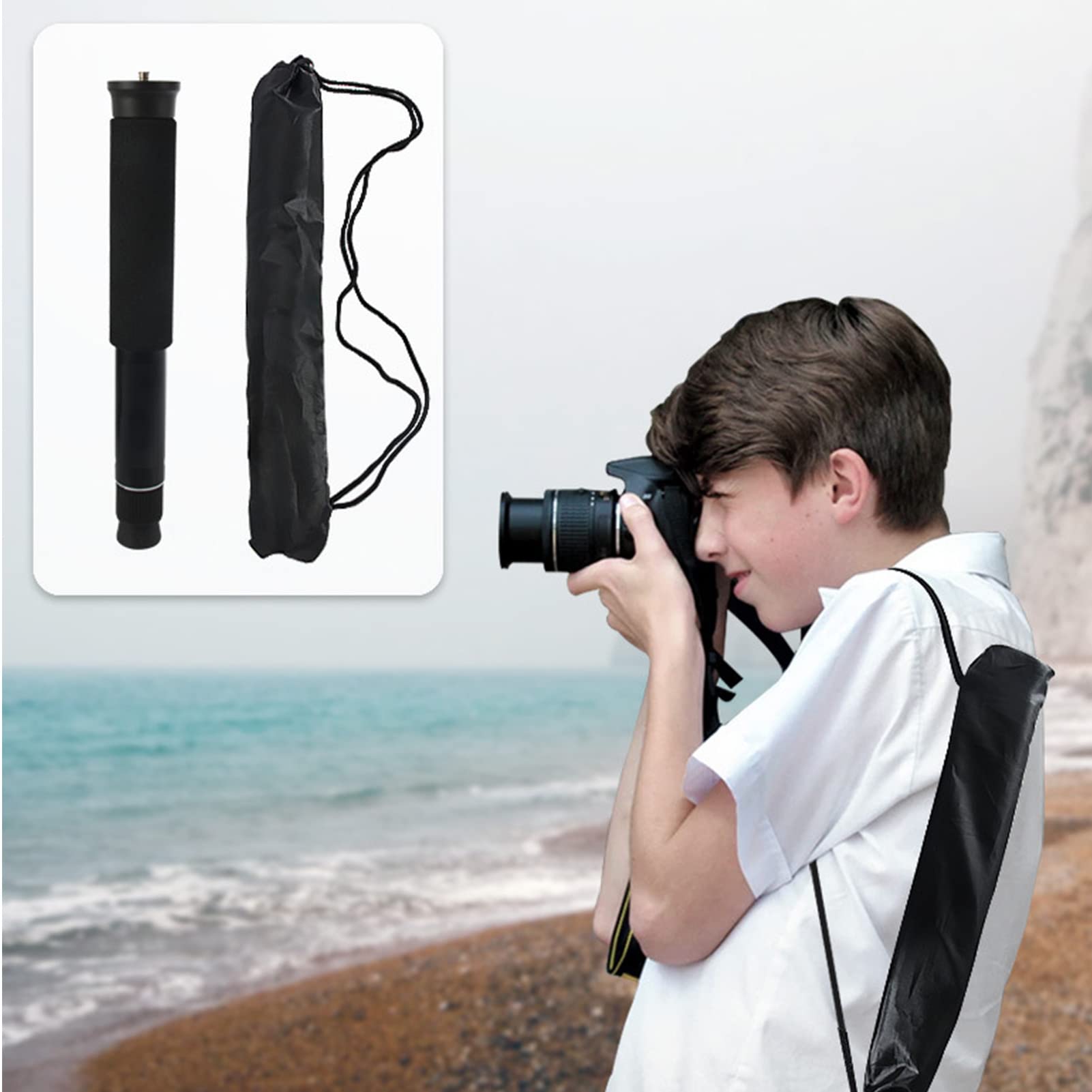 Monopiede per Fotocamera, Monopiede da Viaggio Leggero Compatto Portatile in Fibra di Carbonio a 8 Sezioni, Bastoncino da Trekking in Lega di Alluminio per Escursionismo, Campeggio