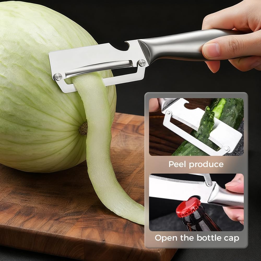 2 Pcs Premium Vegetable Peeler with Wooden Handle and Bottle Opener: 2-in-1 Stainless Steel Kitchen Tool for Fruit Apple Potato Pumpkin Papaya — view 5